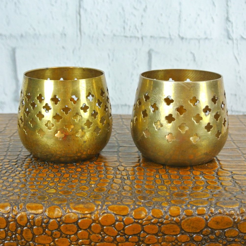 Vintage Brass Pair of Tea Lights/ Votives